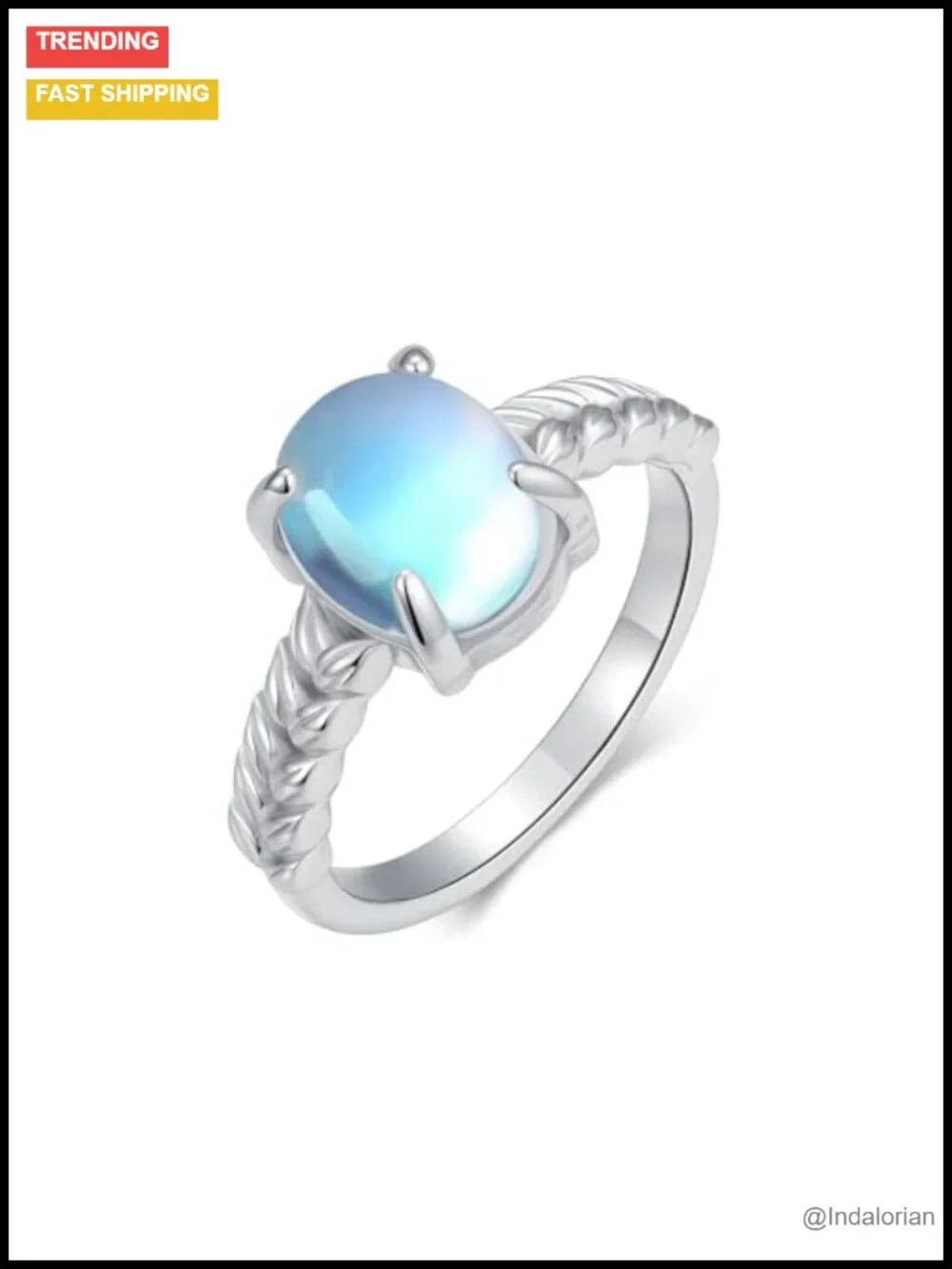 925 Sterling Silver Oval Moonstone Leaf Ring Solitaire Statement